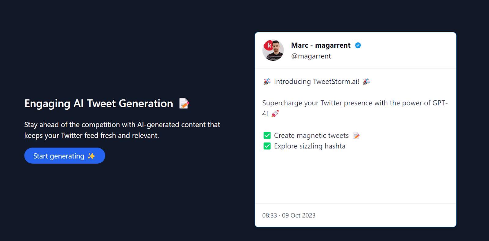 TweetStorm AI tweet generator